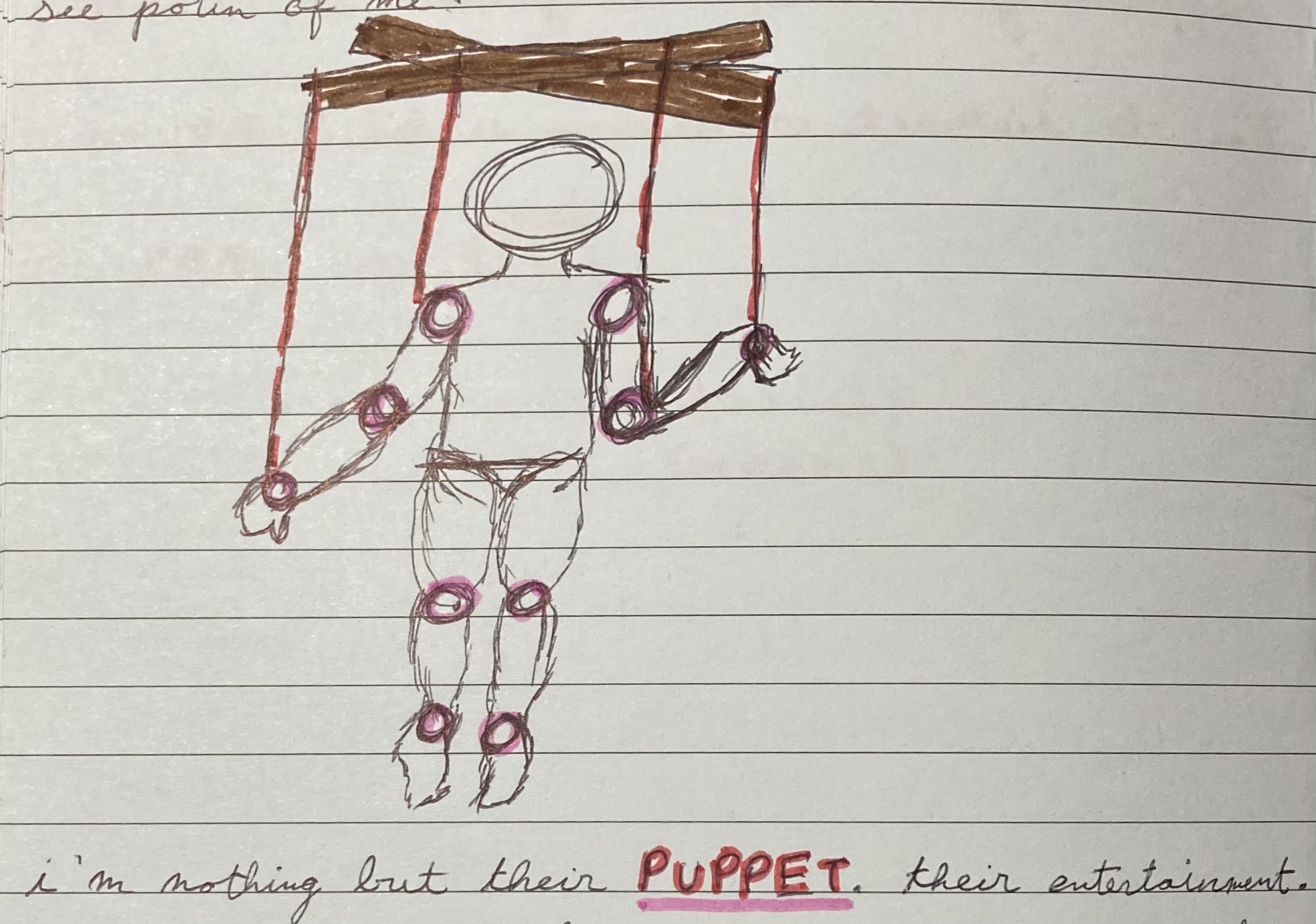 A drawing of a puppet